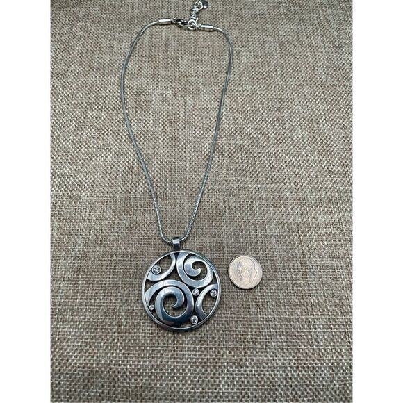 Brighton London Groove Circle Pendant Necklace Scrolled Clear Crystals 16-18" - Picture 7 of 8
